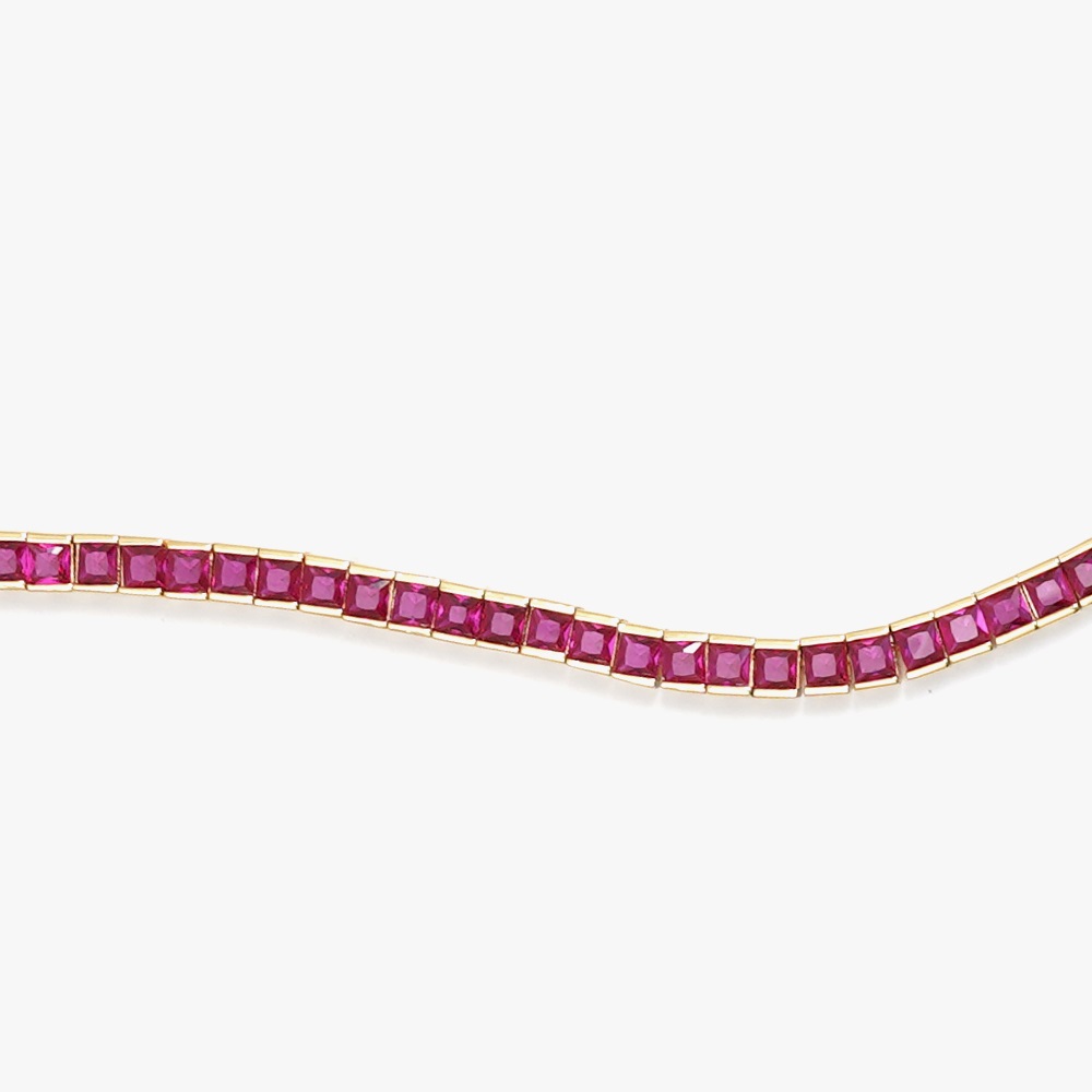 IZABEL DISPLAY TENNIS NECKLACE SQUARE GOLDPLATED PINK