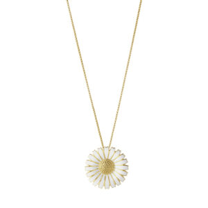 GEORG JENSEN SMYKKE/BROSJE DAISY FORGYLT SØLV OG HVIT EMALJE