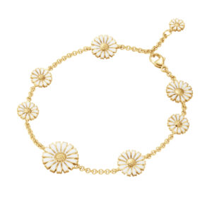 GEORG JENSEN ARMBÅND DAISY MED HVIT EMALJE FORGYLT SØLV