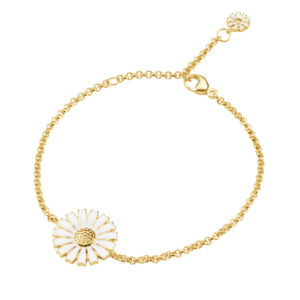 GEORG JENSEN ARMBÅND DAISY MED HVIT EMALJE FORGYLT SØLV