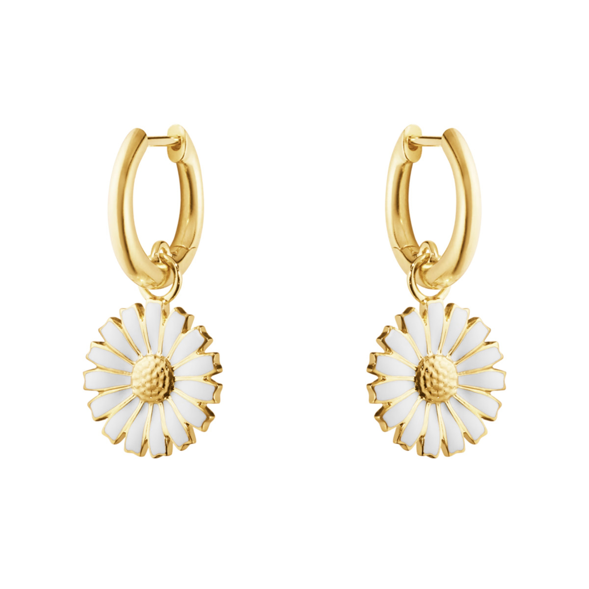 GEORG JENSEN ØREDOBBER MED HENG DAISY HVIT EMALJE OG FORGYLT SØLV